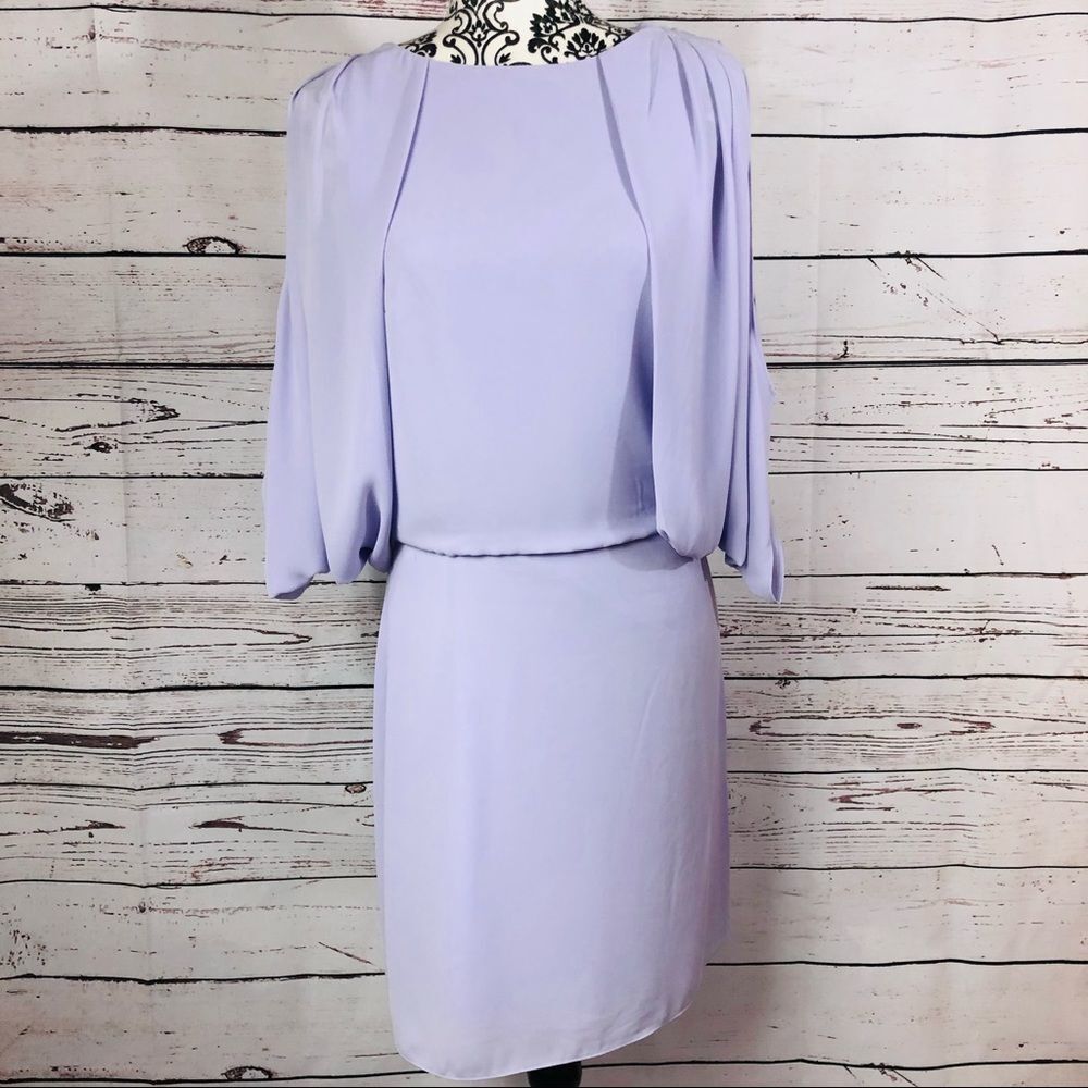 Halston Heritage Cape Sleeve Slit Sleeve Draped Silky Crepe Lavender Ice
